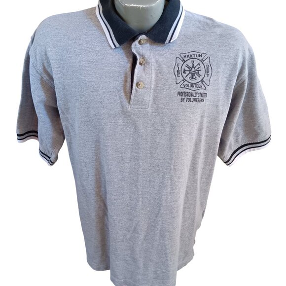 Men's Polo Shirt Medium Vtg Y2K Haxtun Colorado Volunteer Fire Dept Heather Knit - Picture 2 of 5